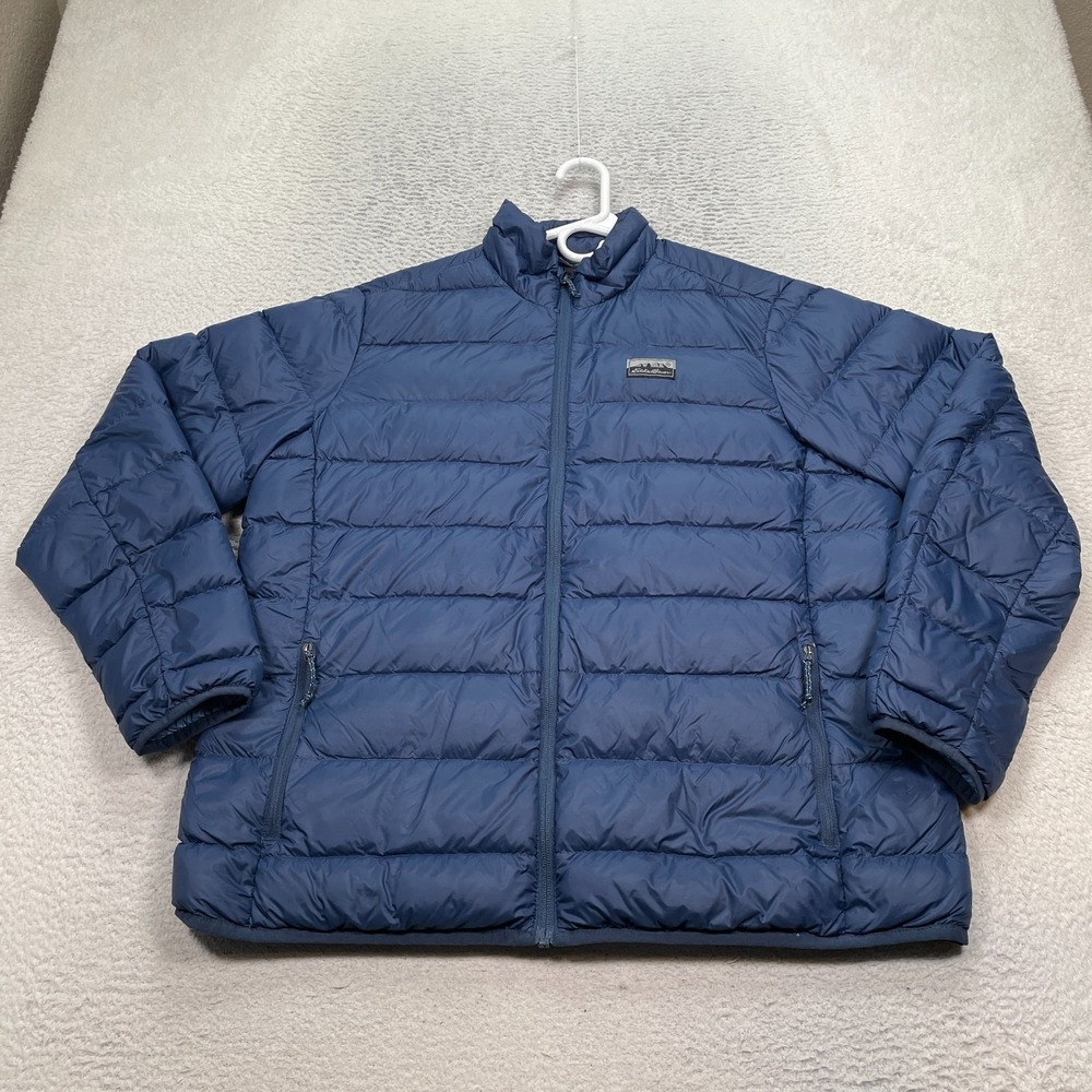 Eddie Bauer Puffer Jacket Men's Size Large EB650‎ Down Full Zip Blue STAINS